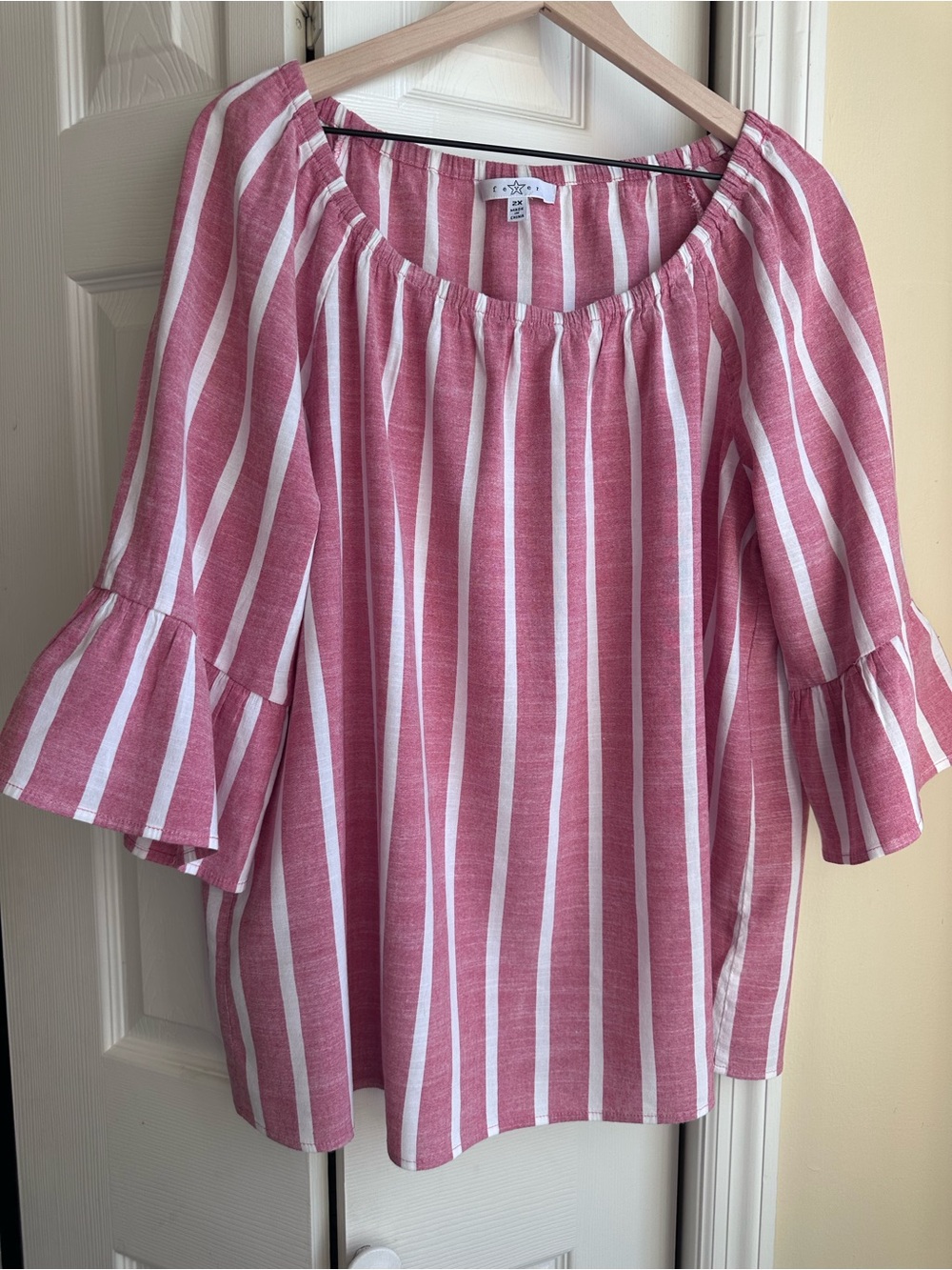 Fever Red and White Striped Peasant Blouse